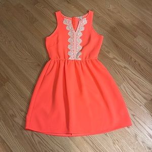 NWOT. GB brand coral dress with lace detail